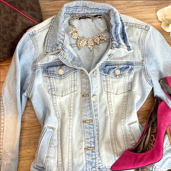 Brandy Melville Jackets & Blazers - Brandy Melville Distressed Denim Jacket Sz Medium